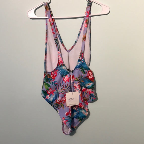 NWT Missguided Tropical Print Plunge Swimsuit-Blue - Picture 6 of 6